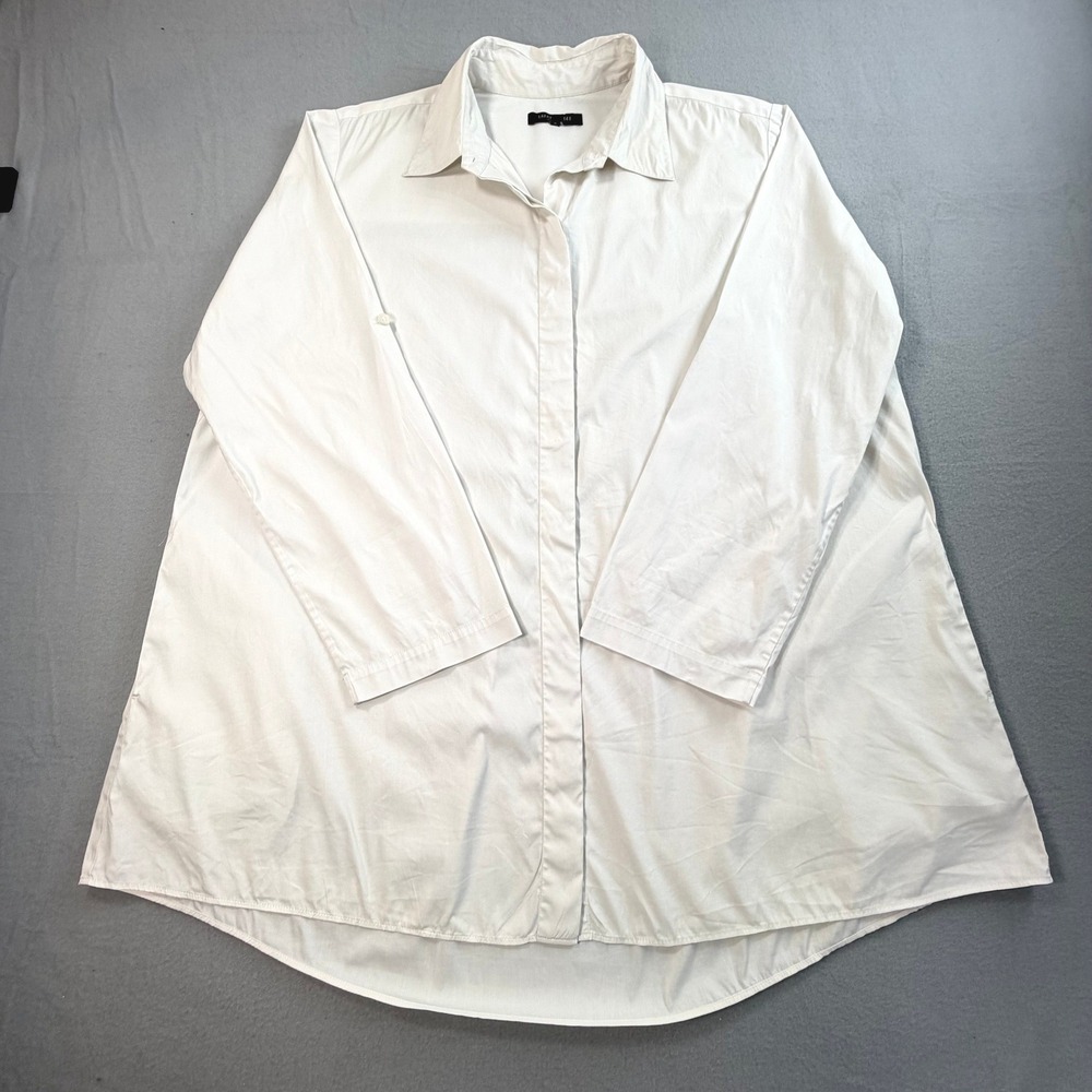 Lafayette 148 New York Marla White Tunic Shirt L Hidden Placket Oversized Poplin - Picture 9 of 9